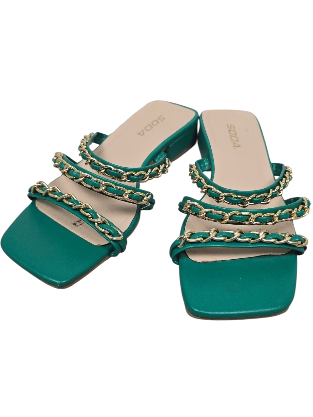 SODA Green Chain-Strap Slide Sandals